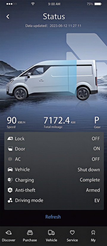 MAGICWAY-mobiilisovelluksen kalustonäkymä